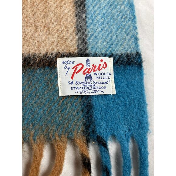 Paris Woolen Mills Windowpane Plaid Football Stadium Blanket Wool Blend USA 60s - Picture 6 of 6